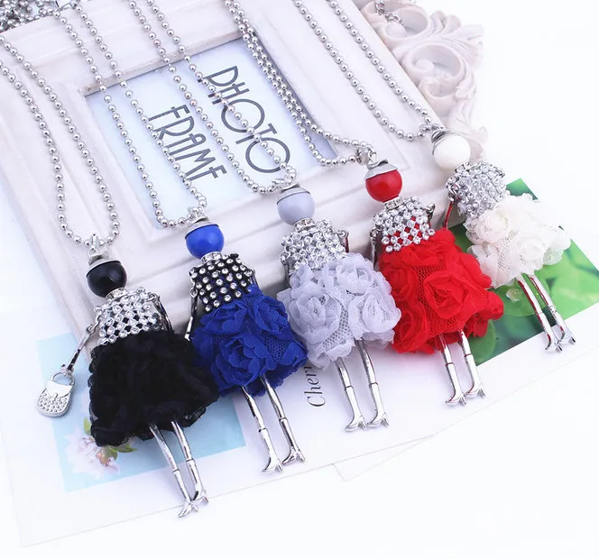 2016 Кукла Ожерелье Горный Хрусталь Сетки Женщин Свитер Цепи Милые Девушки Длинное