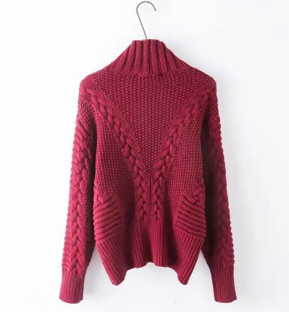 Vitnage Turtleneck Twist Striped Thick Sweater Retro New 2018 Woman Bat Sleeve Loose Knitted Pullover Knitwear Red Black | Женская