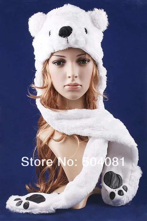 Лидер продаж 2017 модная шапка с милым пушистым белым медведем мультяшным животным