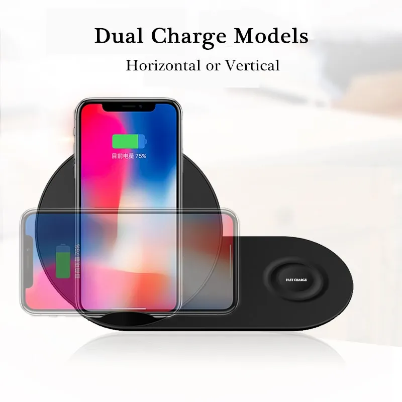 Qi Беспроводное зарядное устройство для iPhone X 8 Plus 2 в 1 держатель быстрой зарядки