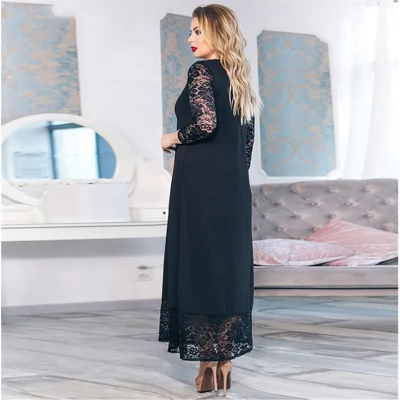 Кружевное длинное платье размера плюс 6XL, новое лоскутное Макси платье большого размера, синее платье, одежда, элегантное женское вечернее платье