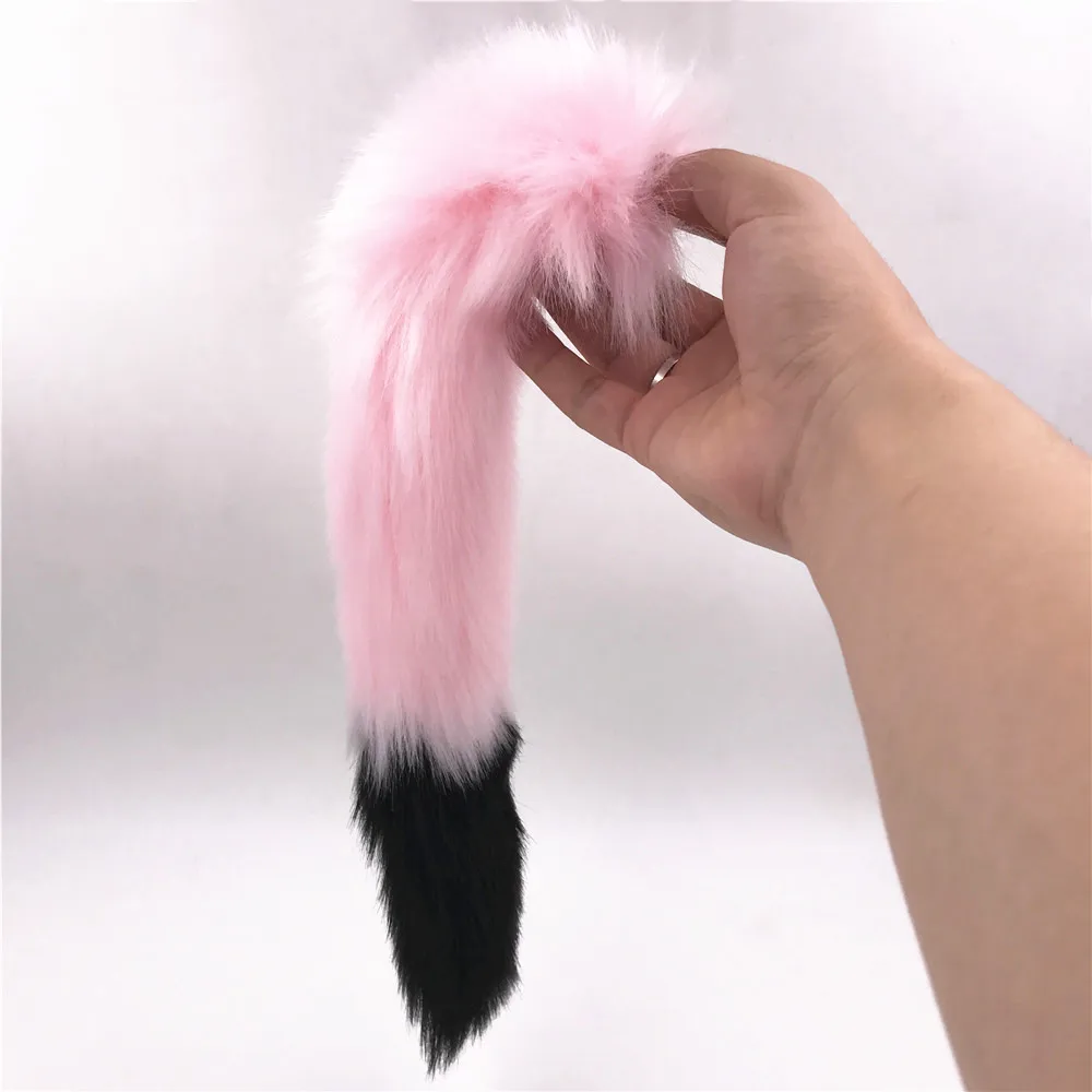 Розовая и черная 40 см лиса пушистый хвост Анальная пробка металлическая