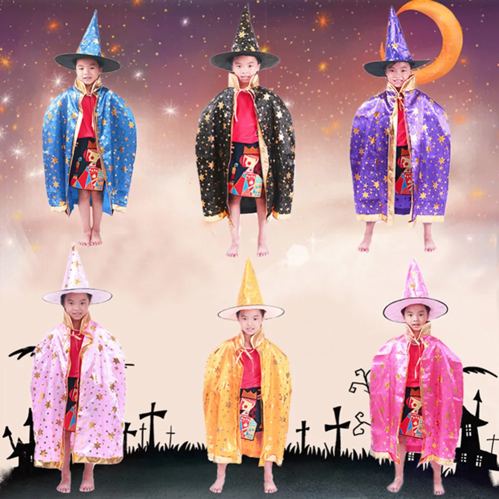 Костюмы на Хеллоуин Волшебная мантия ведьмы с шапкой для детей маскарадный