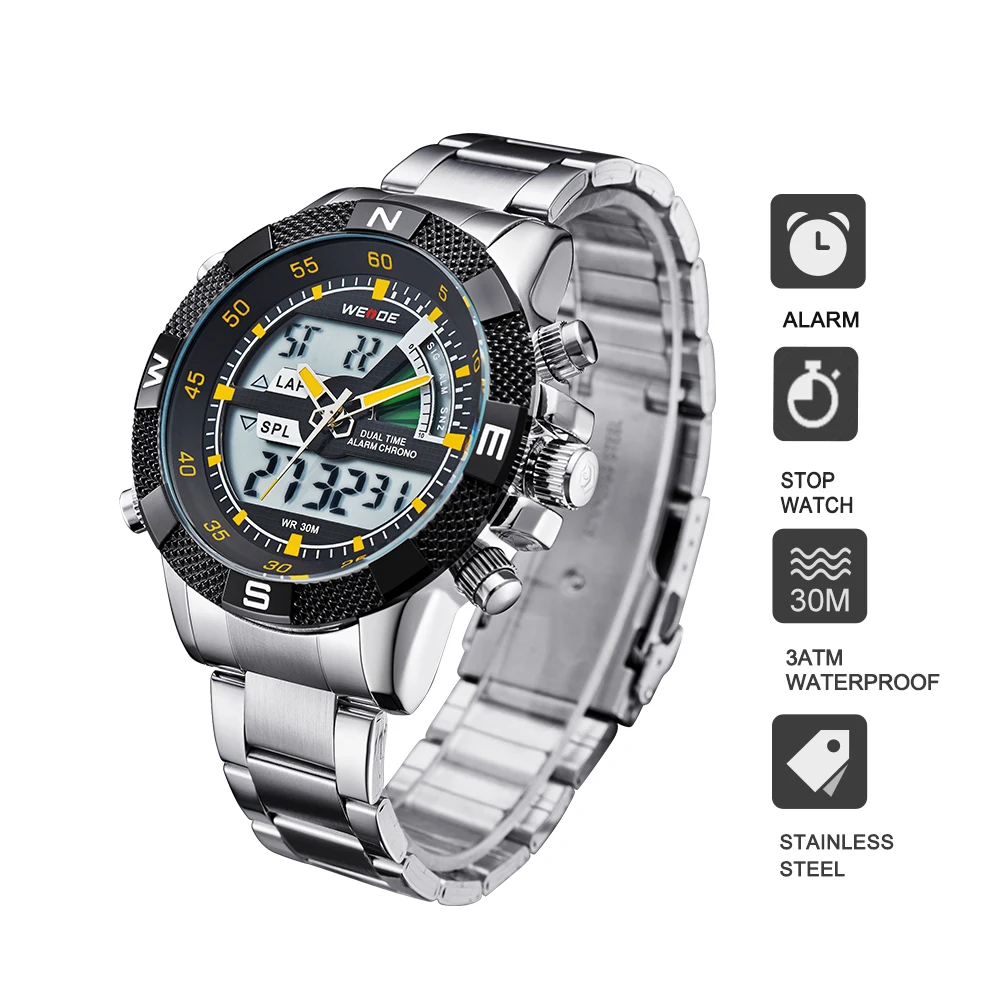 WEIDE Роскошные брендовые модные спортивные Часы Для мужчин аналоговый цифровой