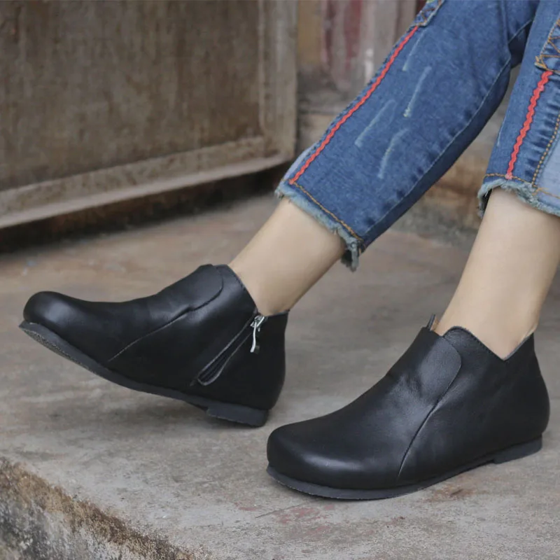 Careaymade-Genuine leather Black shoes Pure handmade ankle boots The retro art mori girl Fashion woman warm | Обувь