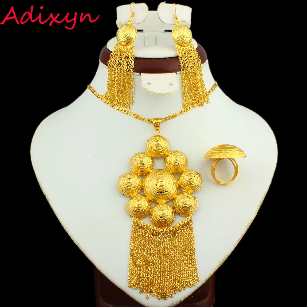 

Adixyn African/Dubai Bride Jewelry sets 24K Gold Color Necklace/Earring/Ring/Pendant Ethiopian/Middle Easter/India Jewelry Gifts