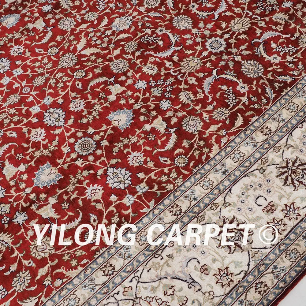 YILONG 9'x12' красный ручной УЗЕЛКОВЫЙ дворцовый ковер традиционный шелковый