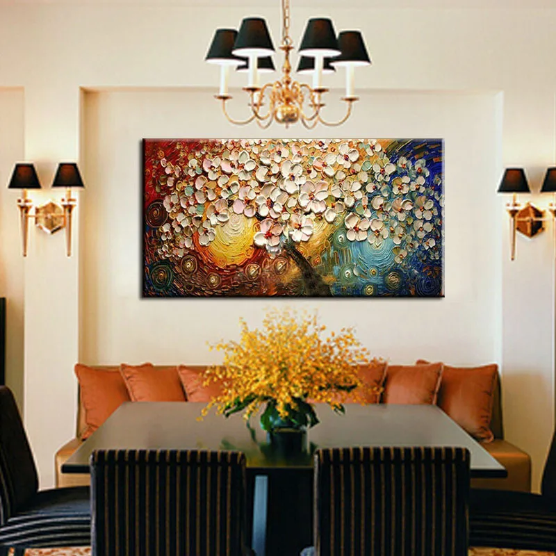 

Unframed Handpainted On Canvas Wall Art Abstract Modern Acrylic Flowers Palette Knife Oil Painting for Home Decorative Sets