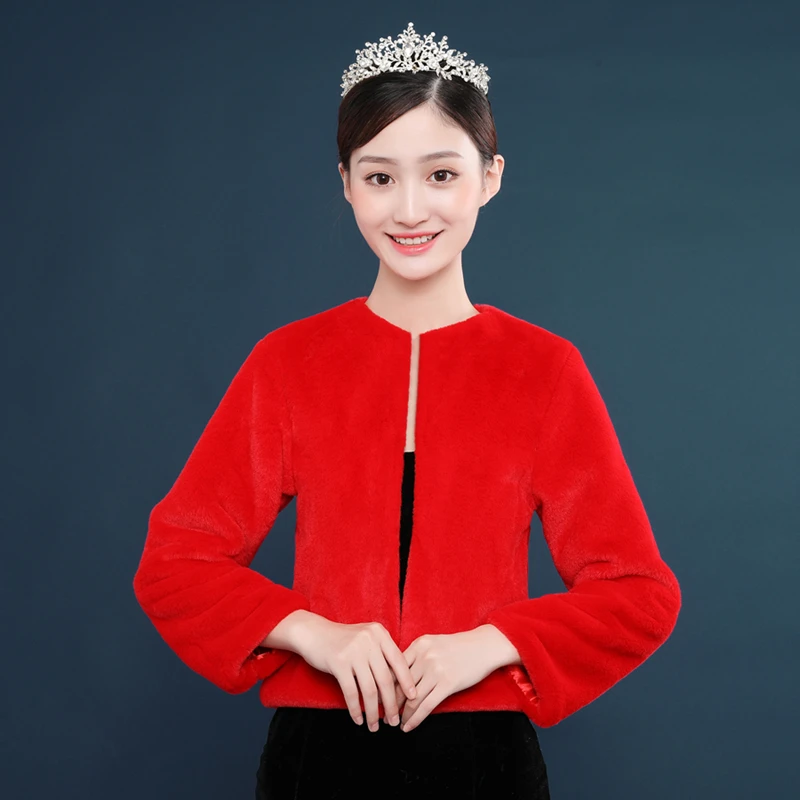 New Long Sleeves Women Bridal Shawl Fur Faux Wrap Elegant Warm Bolero red Wedding Jacket Coat Winter Cape | Свадьбы и торжества
