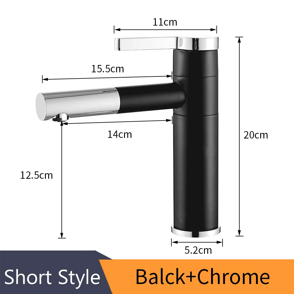 Black Chrome(Short) Смеситель для раковины из латуни Ванная комната кран судно раковины модный смеситель кран Поворотный Смеситель бортике белый Цвет смеситель для умывальника LT-701A - Цвет: Black Chrome(Short)