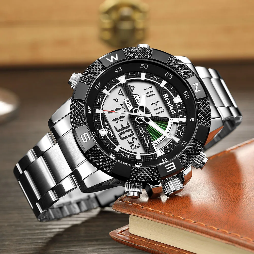 2018 Fashion Luxury Brand Watches Men Digital LED Dual Display Silver Black Stainless Steel Quartz Watch Relogio Masculino | Наручные