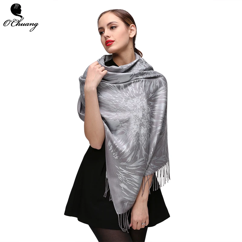 O CHUANG зимний шарф женский серебряный пашмины жаккард обертывания шаль Echarpes Femme