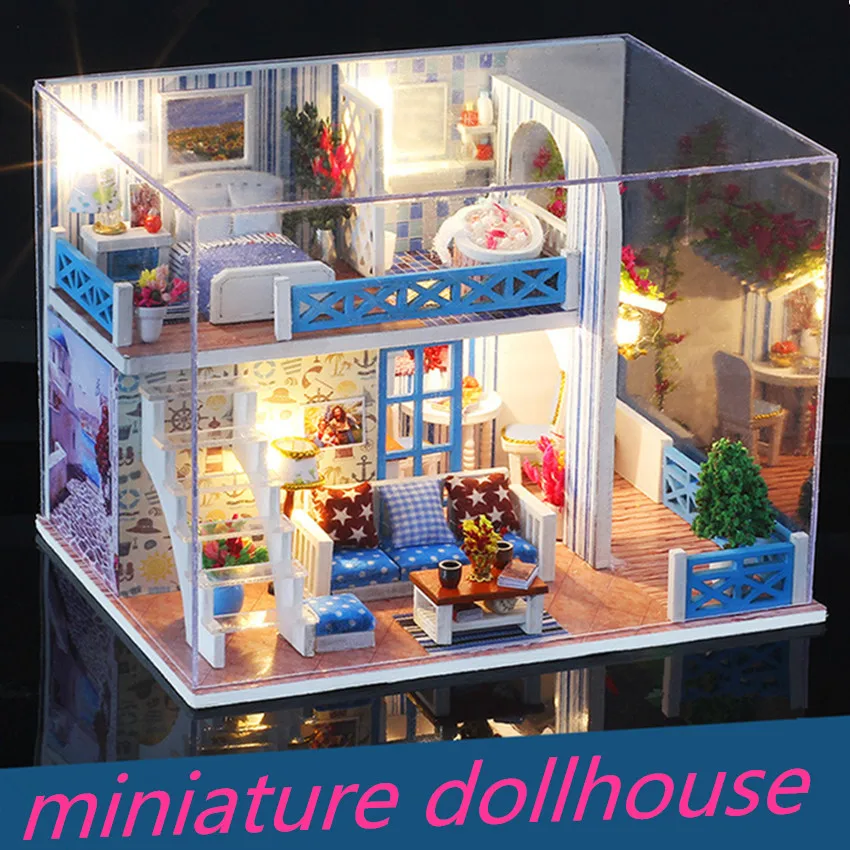 

Wooden Doll House Furniture Model For Kids Birthday Christmas Gifts Diy Miniature Dust Cover 3D Wooden Miniaturas Dollhouse Toys