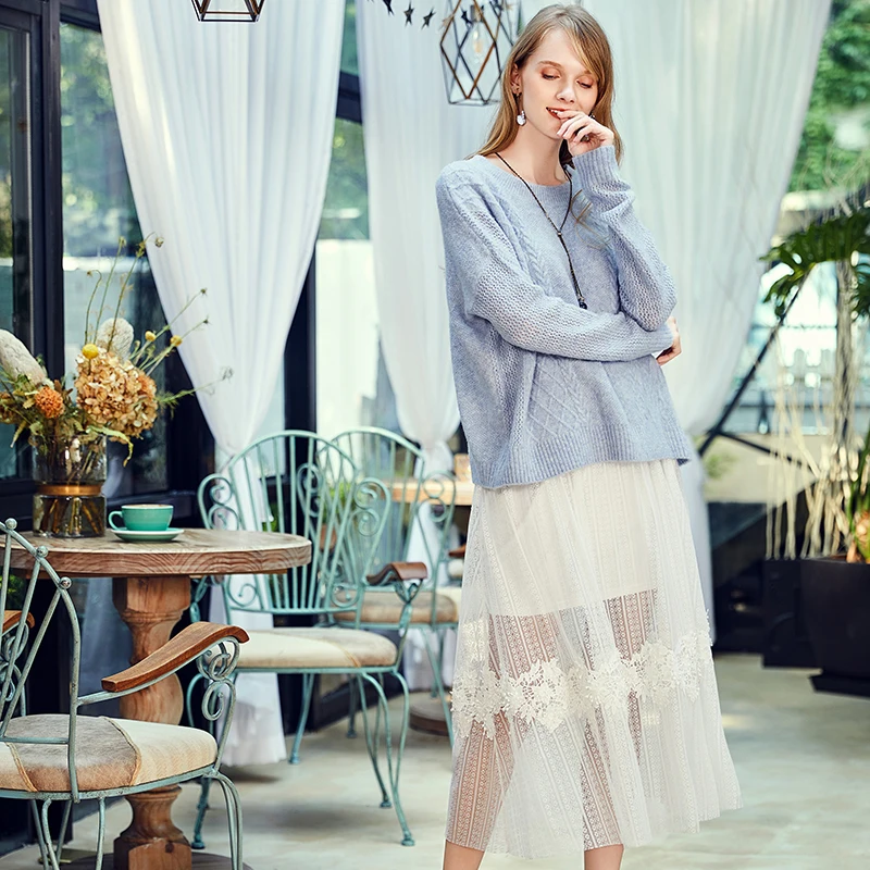 ARTKA 2018 Autumn and Winter New Women Solid Light Blue Hollow Pullovers Loose Long Sleeve O-neck Knitted Sweater YB10989Q | Женская