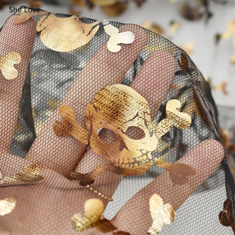 Сетчатая ткань с принтом She Love Skull украшение сделай сам для Хэллоуина Швейные