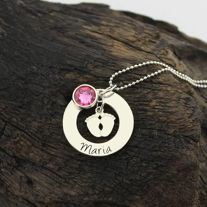 Women Baby Feet Necklace Necklaces Custom Name Birthstone Pendant Colar Customized Engraving Chain Jewelry for New Mom in Gold | Украшения