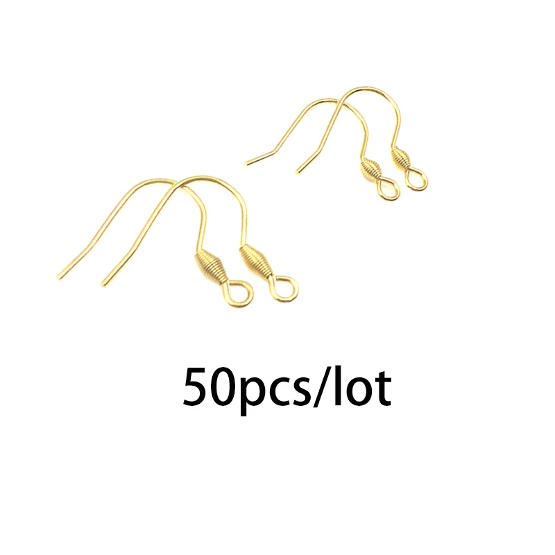 gold 50pcs 50 шт./партия,, ушные крючки из нержавеющей стали, аксессуары, серьги-гвоздики с пружиной для изготовления ювелирных изделий DIY, зажимы для серег - Цвет: gold 50pcs