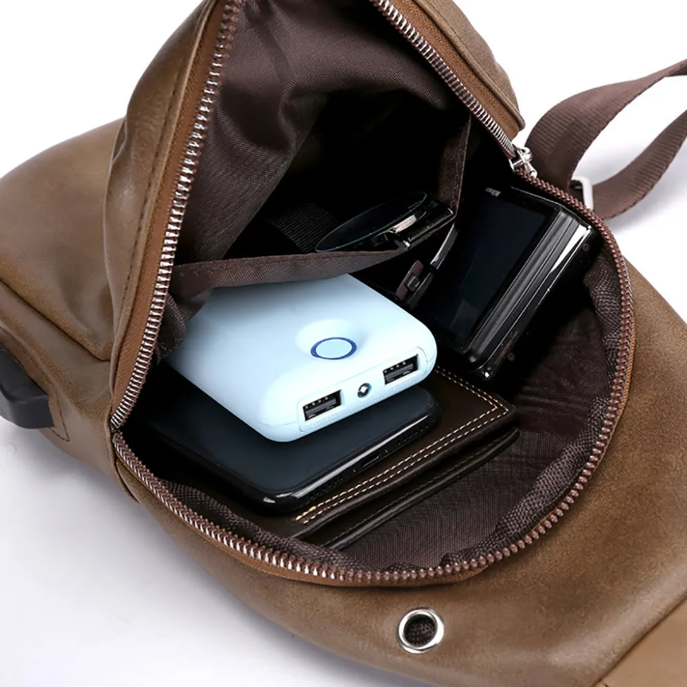 Сумка мессенджер HTNBO Мужская из искусственной кожи через плечо с USB зарядкой