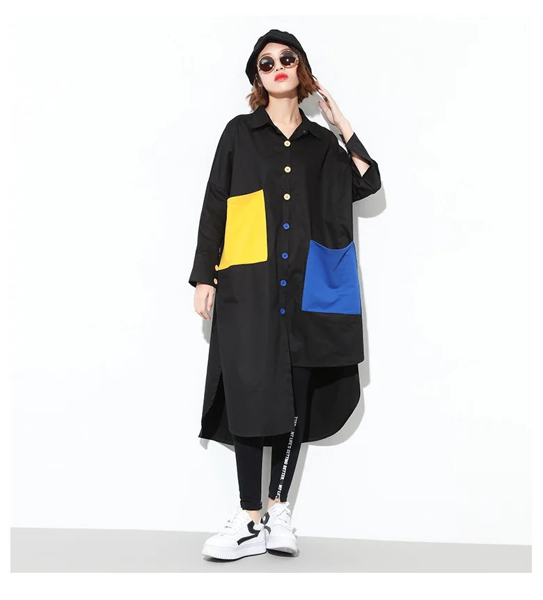 [Aiweier] Plus Size Women's Blouses 2017 Summer Autumn Long Casual Patchwork Cardigan Irregular Cotton White Shirt Tops ZY7615|cotton white