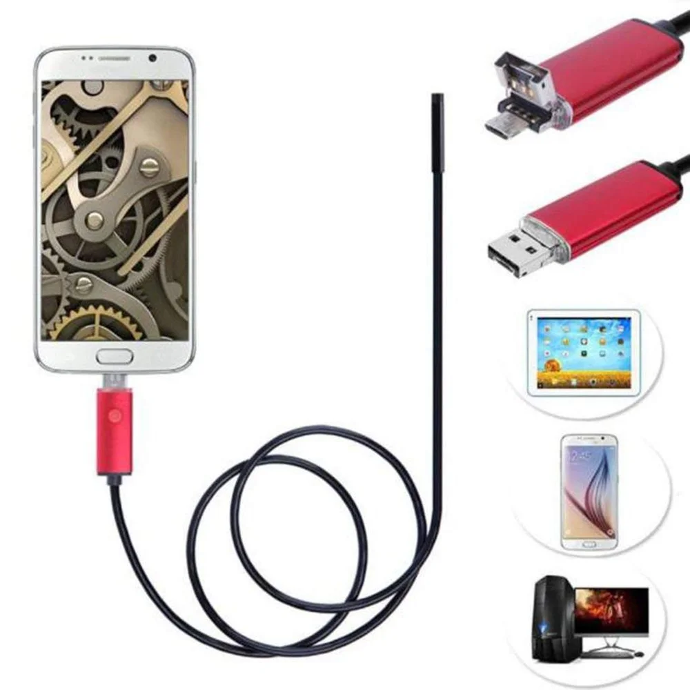 Эндоскоп Android камера 1 м 5 мм USB Водонепроницаемый эндоскоп змеиная труба осмотр с 6