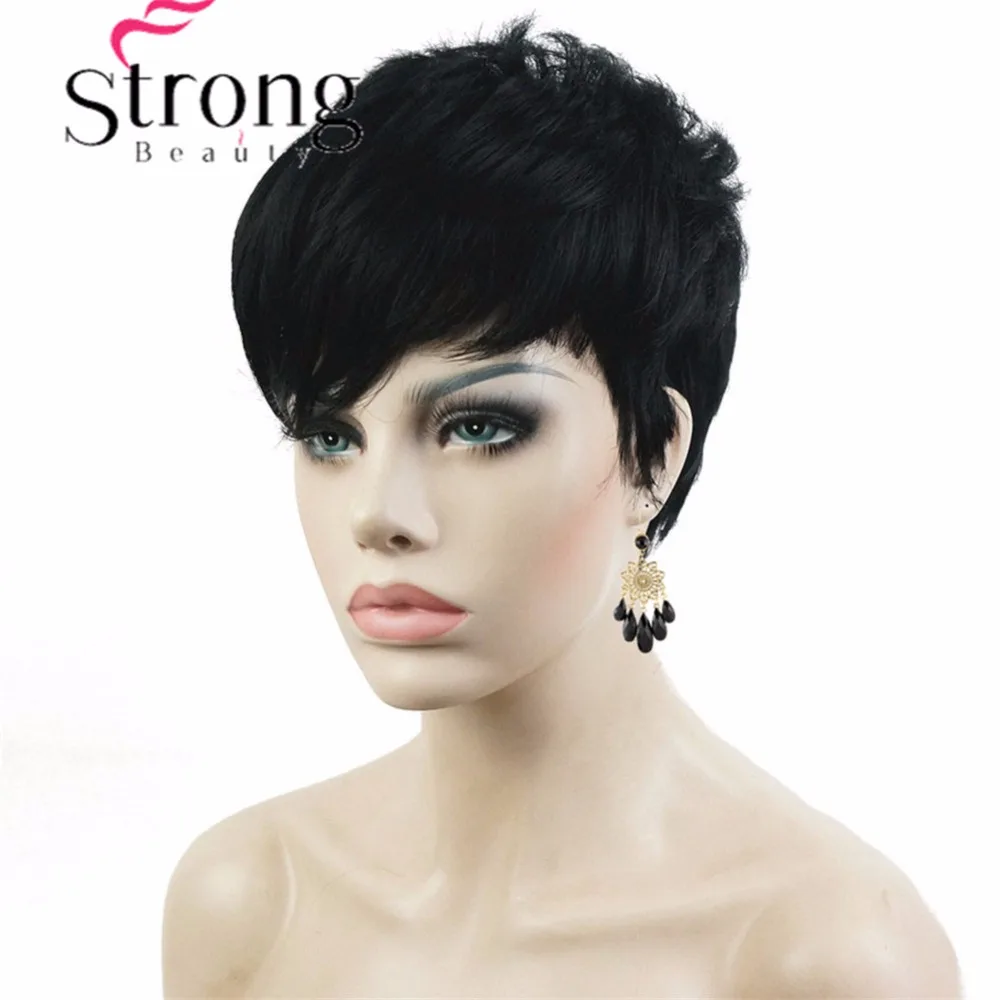 StrongBeauty короткий парик сторона взрыва Asymetrical полный синтетические парики черный и красный цвета выбор