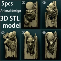 5pcs forest animals 3d stl model relief for cnc router aspire artcam _ wolf _ bear _ bison _ deer