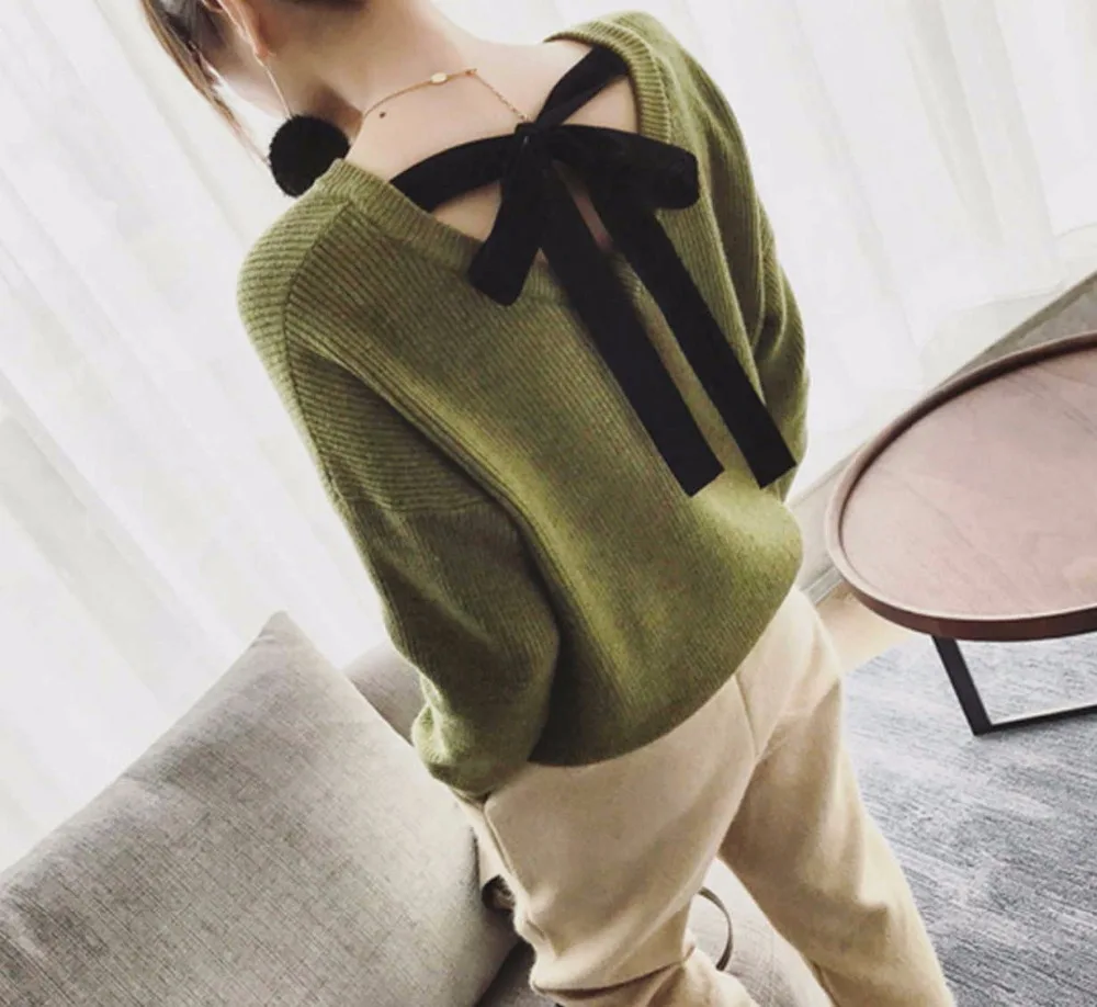 

2020 New Korean Chic Wind Pullover v Collar Back Knit Sweater, Women's Skinny Bottom Jerseys