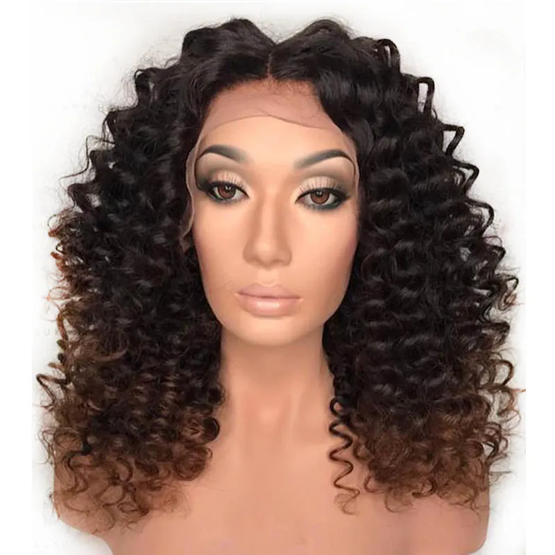 Ombre Dark Roots Curly 13*6 Deep Part Lace Front Human Hair Wigs 250 Density Colored Remy Brazilian | Шиньоны и парики