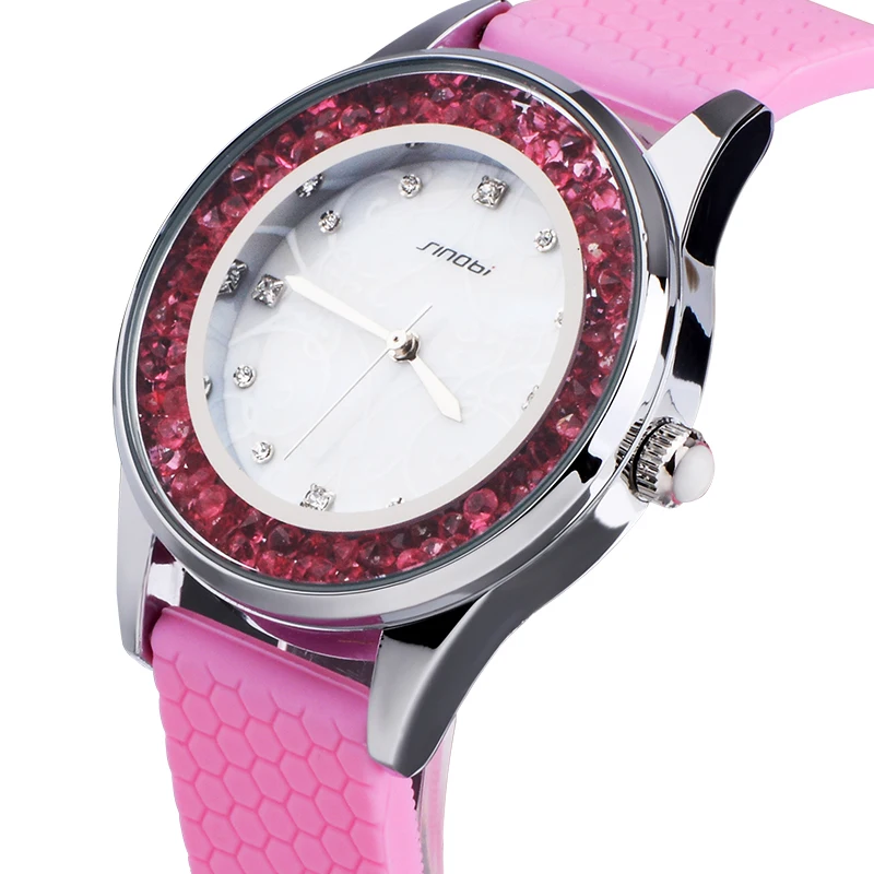 SINOBI Montre Femme Модные женские наручные часы с кристаллами, белые Ремешки для наручных часов, подарки на год, женские кварцевые часы Geneva