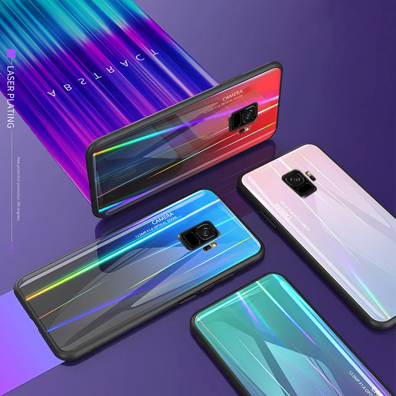 Градиент Аврора пламени закаленное Стекло для samsung galaxy S9 S10 плюс лазер Красочная