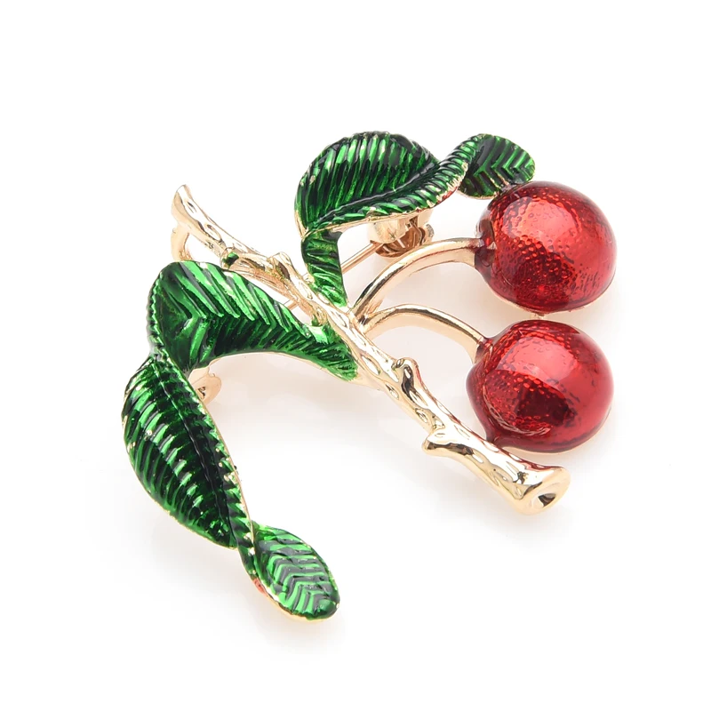 Wuli&ampbaby Red Cherry Enamel Brooches For Women And Men Metal Fruits Plants Weddings Brooch Pins Women's Hats Bags Accessories |