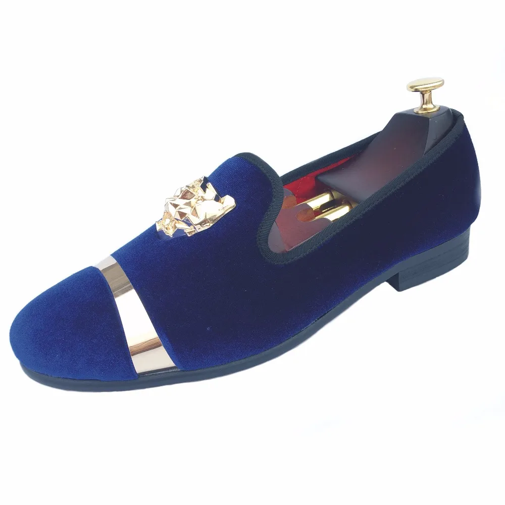 New Handmade Men Gold Buckle Loafers Slippers Shoes Blue Velvet with Red Bottom Party and Wedding Slip on Men't Flats | Обувь