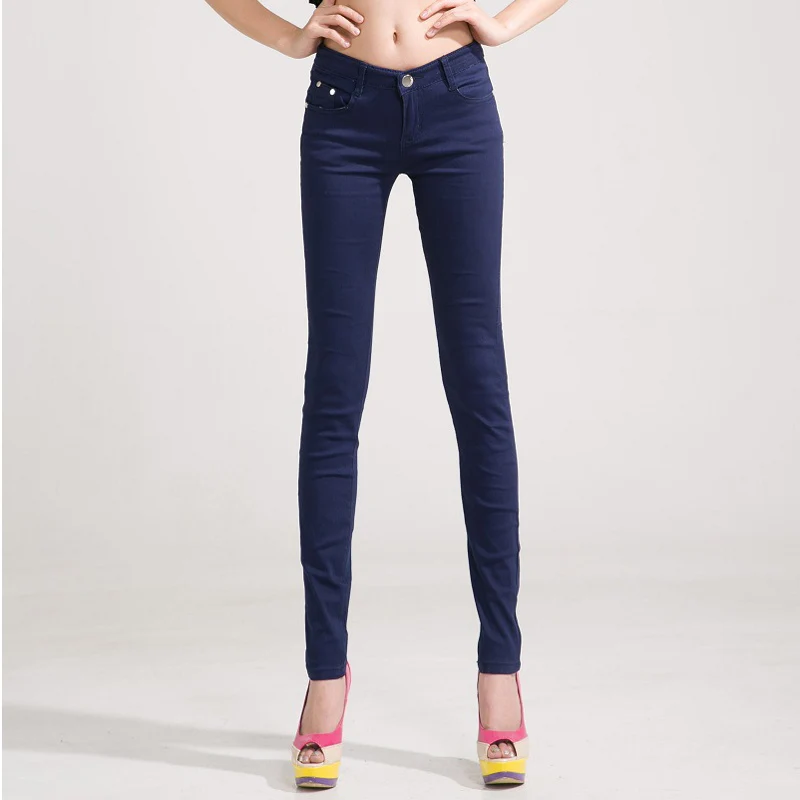 Navy Blue Женские джинсы ярких цветов, джинсовые штаны, повседневные узкие брюки, тянущиеся Брюки для девушек, осень, модные женские брюки размера плюс - Цвет: Navy Blue