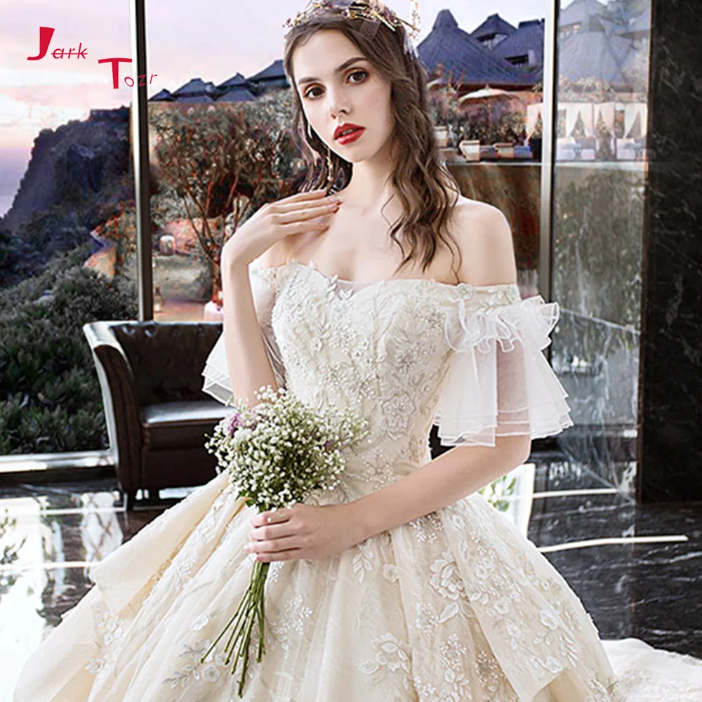 Vestido De Novia винтажное 2019 с открытыми плечами Короткие рукава жемчужные кружевные