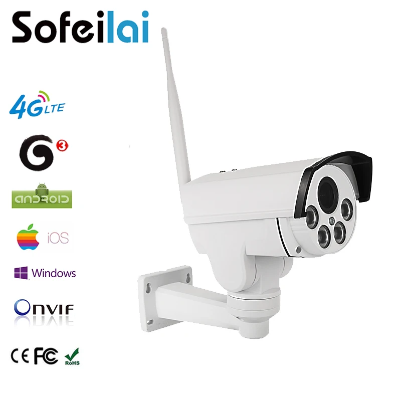 1080p HD 4G 3G беспроводная PTZ IP камера 2MP sim карта Оптическая 4xzoom len sd видео запись IR