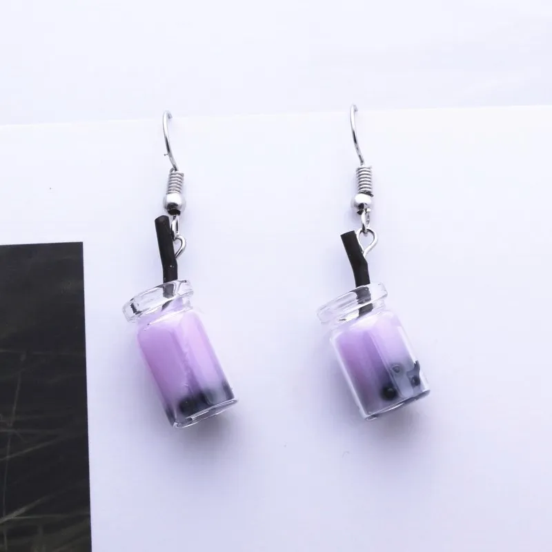 Purple 642 EK642,, креативные уникальные серьги-капельки для женщин, оригинальные серьги с молочным чаем и напитком, забавные вечерние ювелирные изделия, подарок для девочки - Окраска металла: Purple 642