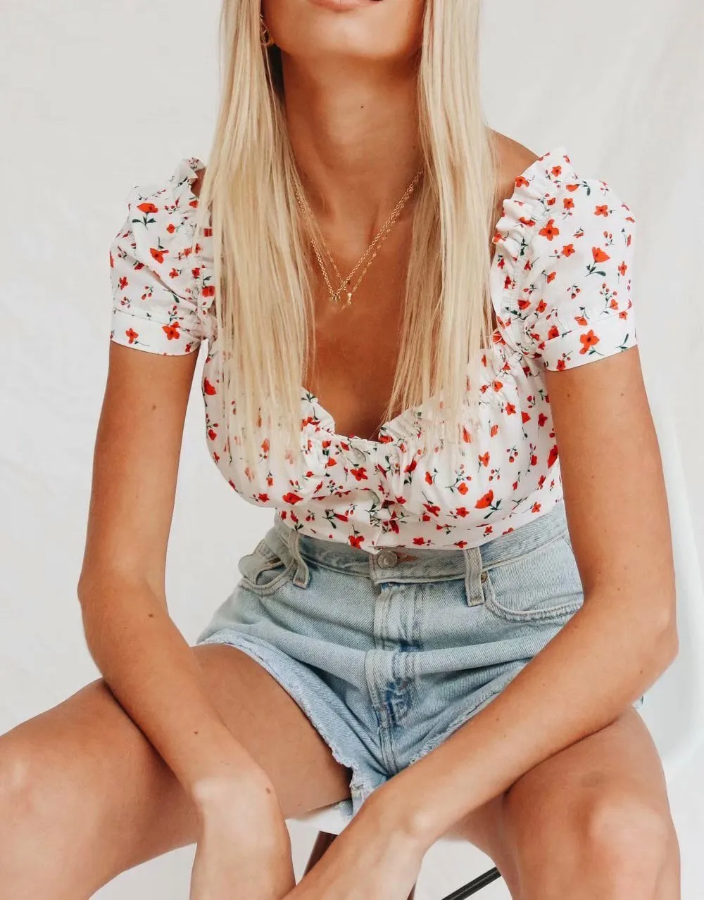 Женский шифоновый укороченный топ с цветочным принтом винтажный короткими