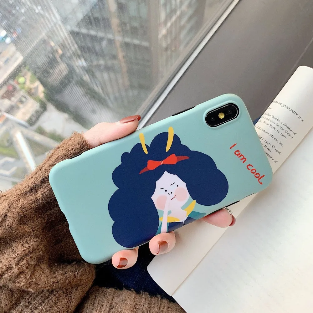 Cute Girl Love Art Painting IMD Soft Silicone Case for iPhone X cover XR 10 XS Max 7 Plus 8 6 6S Luxury blue I am cool Poor |