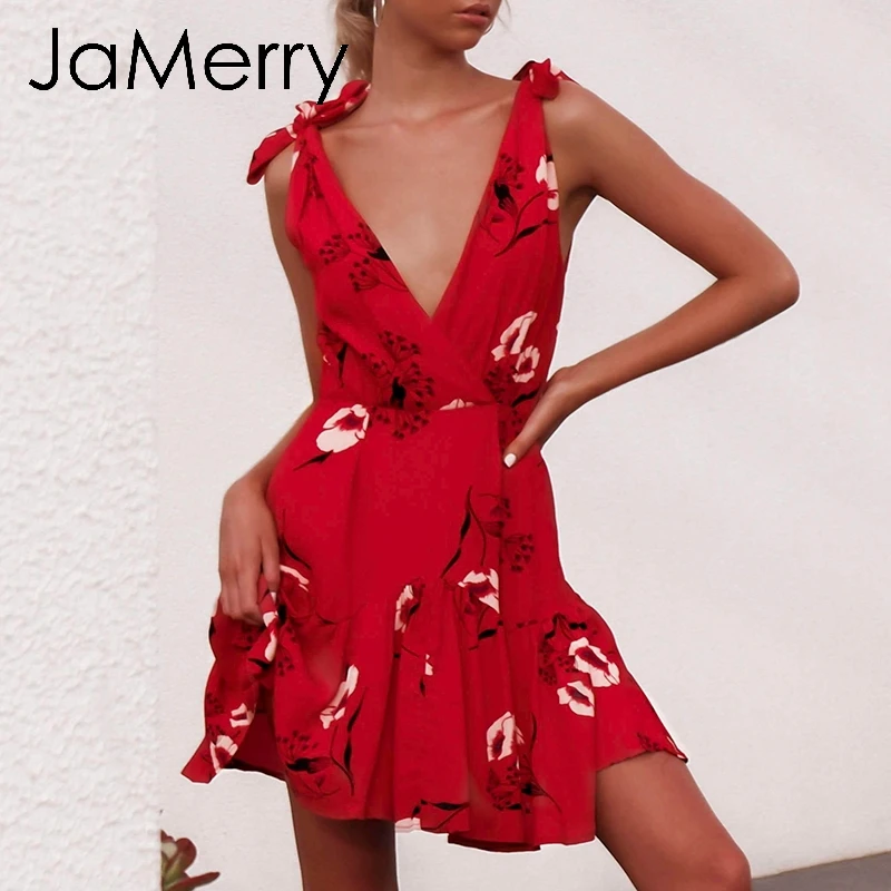 JaMerry Винтаж boho пикантные женские туфли с цветочным принтом короткое платье