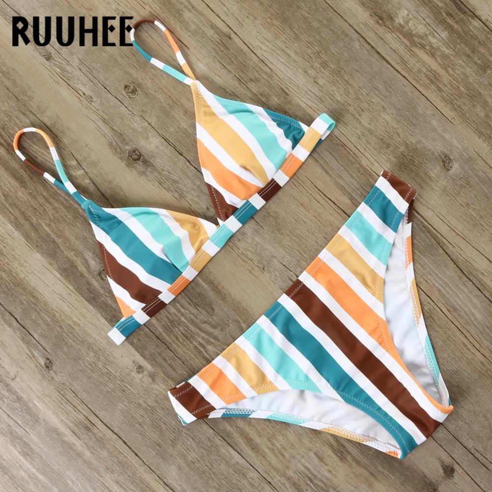 Купальник RUUHEE, женское бикини,, полосатый купальник, купальник, женский бикини, набор, пуш-ап, для женщин, низкая талия, летняя пляжная одежда