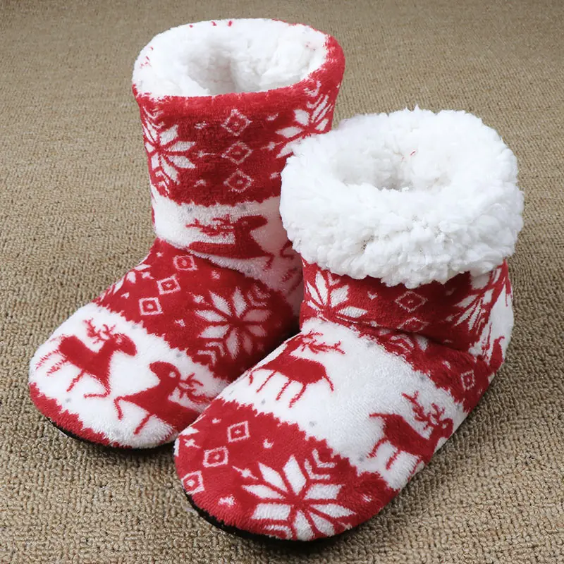 Red Christmas Shoes Домашние тапочки; женская зимняя домашняя обувь с рождественским оленем; домашние носки; теплые меховые шлепанцы; женские плюшевые тапочки; Pantoffels Dames - Цвет: Red Christmas Shoes