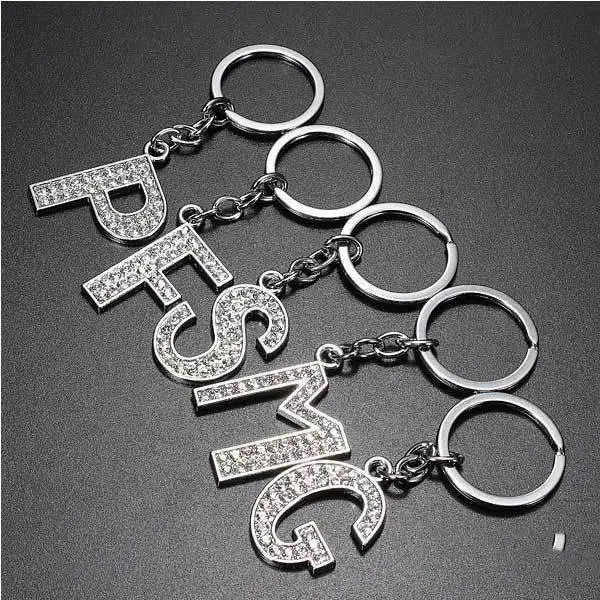 Classical Charm Letter Initial Key Ring Shiny Crystal Silver Chain Tag | Украшения и аксессуары