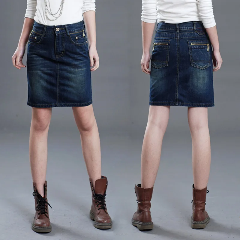 Женская летняя джинсовая юбка темно синяя трапециевидная из денима стирающаяся