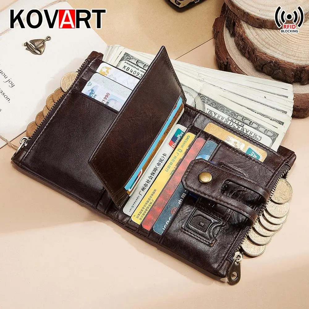 Мужской кошелек из натуральной кожи RFID модный с карманом для монет 2019|Мужские