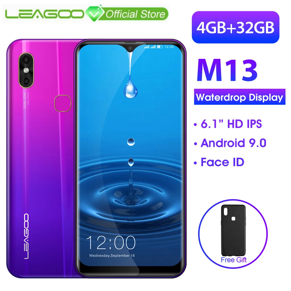 LEAGOO M13 Android 9,0 смартфон 6,1 ''HD ips дисплей в виде капли воды 4 Гб ОЗУ 32 Гб ПЗУ MT6761 3000 мАч Две камеры 4G мобильный телефон