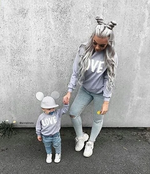 Семья свитеры LOVE Кофты для 2018 Демисезонный Мама и я Одежда мамы дочки одежда