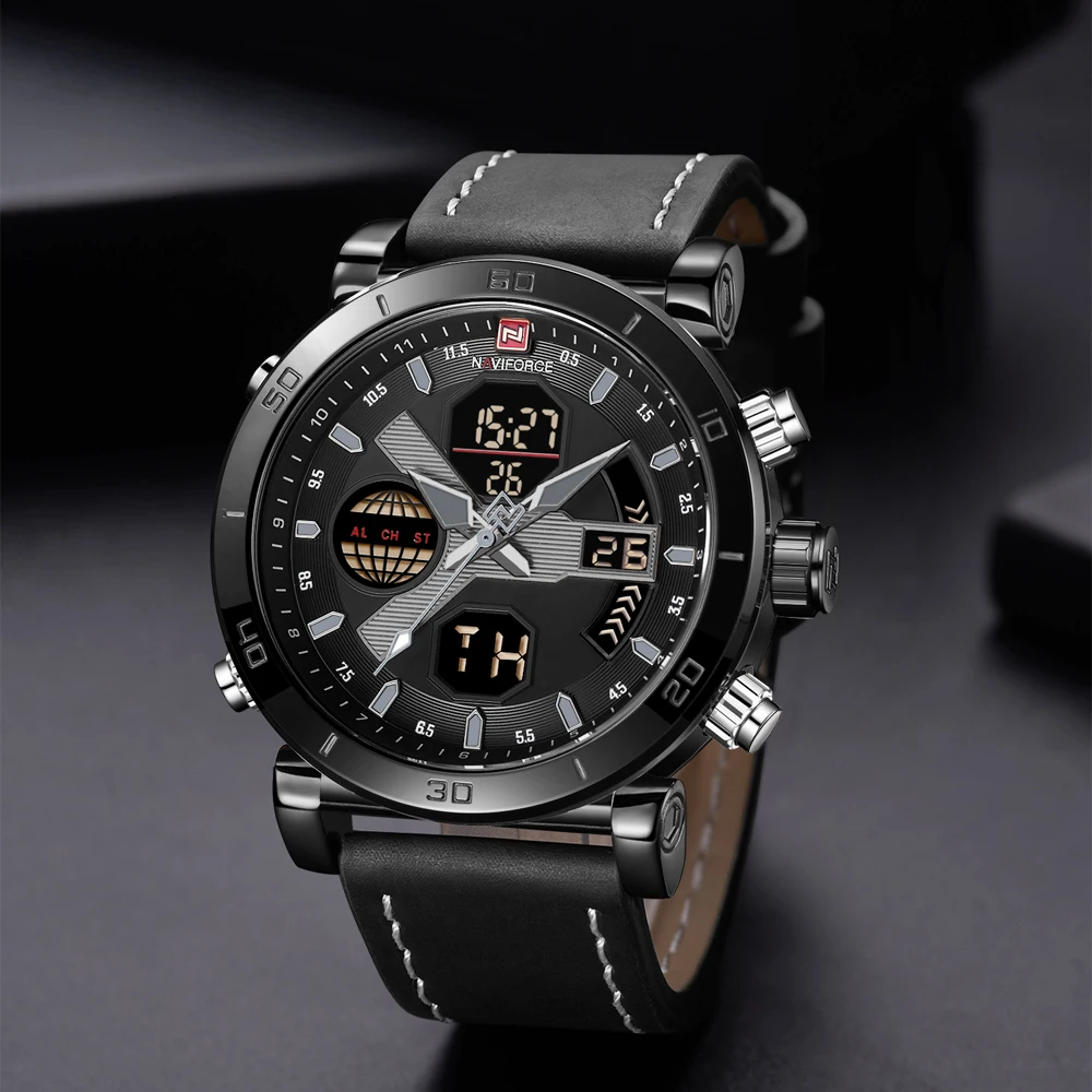 Часы наручные NAVIFORCE Мужские кварцевые аналоговые водонепроницаемые с двойным