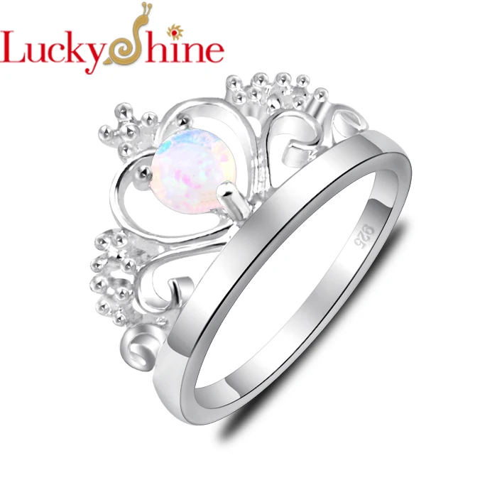 Luckyshine кольцо с короной огненно белым опалом посеребренные Свадебные Кольца для