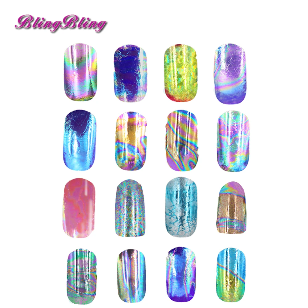 BlingBling 16 шт. голографические лак для Стикеры зеркальный эффект Фольга наклейка