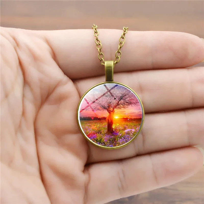 Подвески в виде дерева жизни Стеклянные Кабошоны массивное ожерелье и кулон